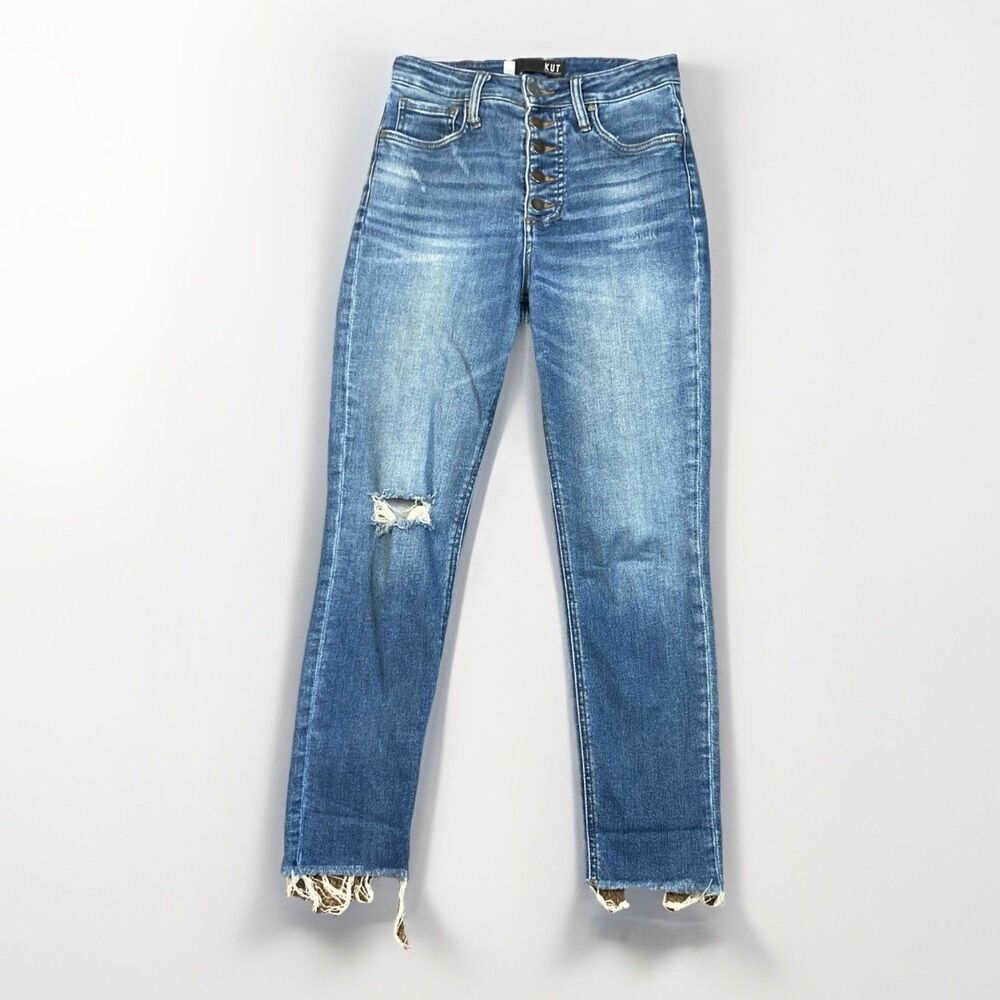 KUT From The Kloth Juliet Jeans Womens 00 Blue Distressed Boyfriend Stretch